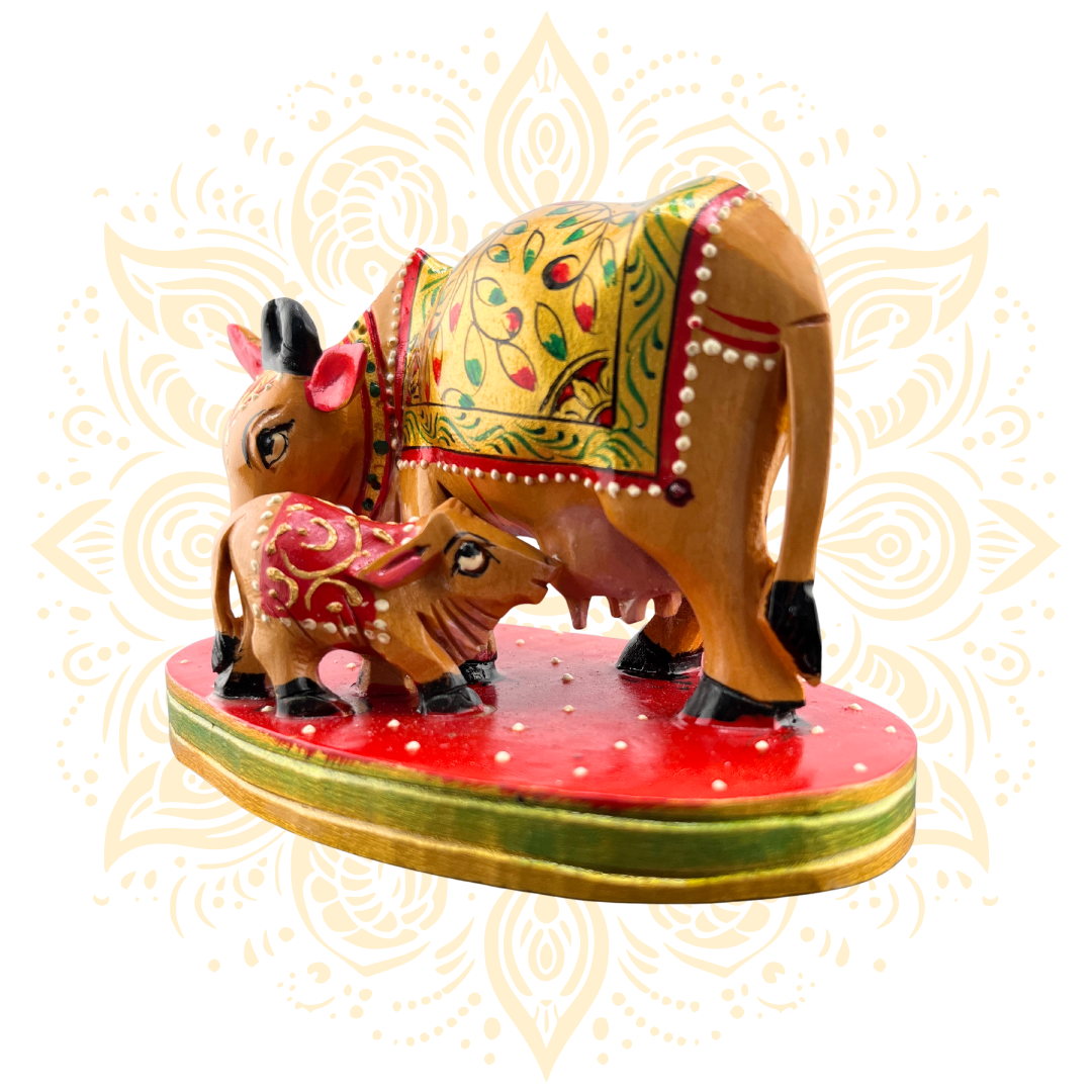 Wooden Painting Cow w/ Calf