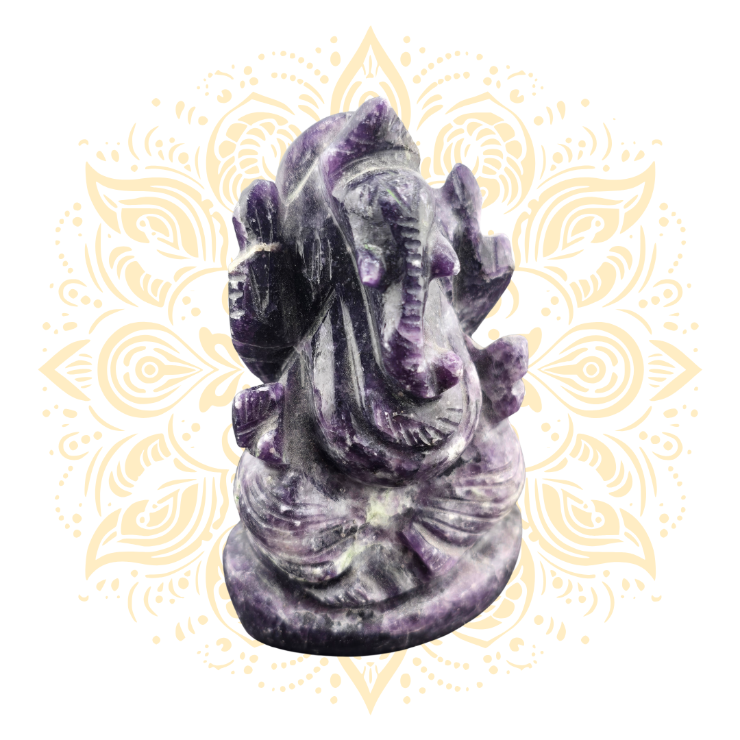 Gemstone Lepidolite Ganesh Murti 3" - Matchless Gifts4
