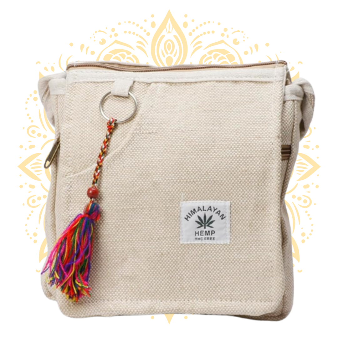 Small Handmade Hemp Bag w/ Strap 7" x 7.5"