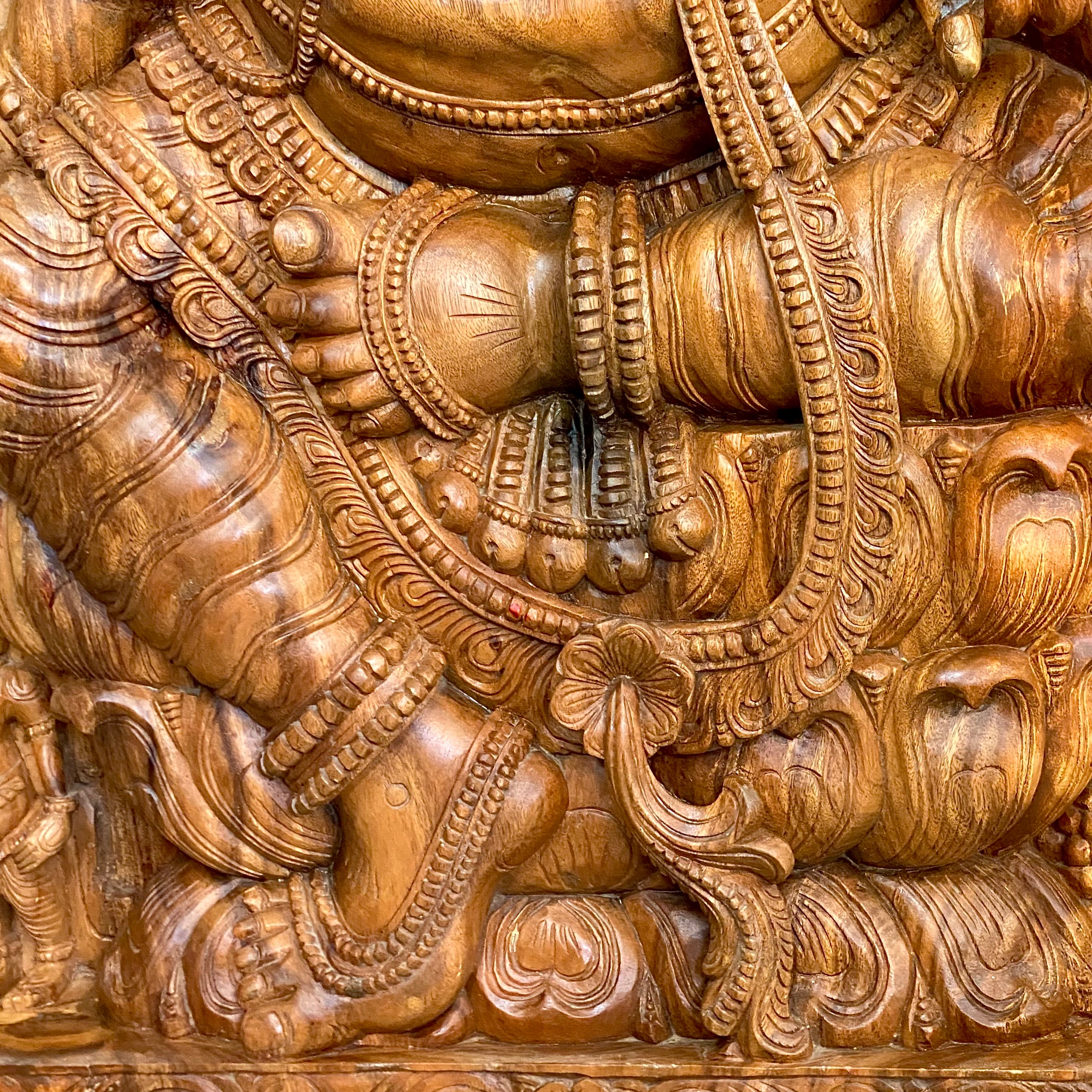 Hand-Carved Wooden Statue of Panchamukhi Ganesh 90"