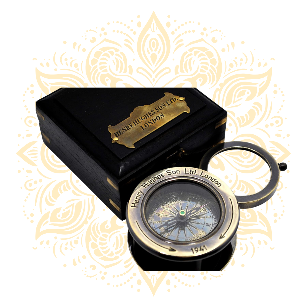 Brass Slide Out Compass Flip Out Magnifier