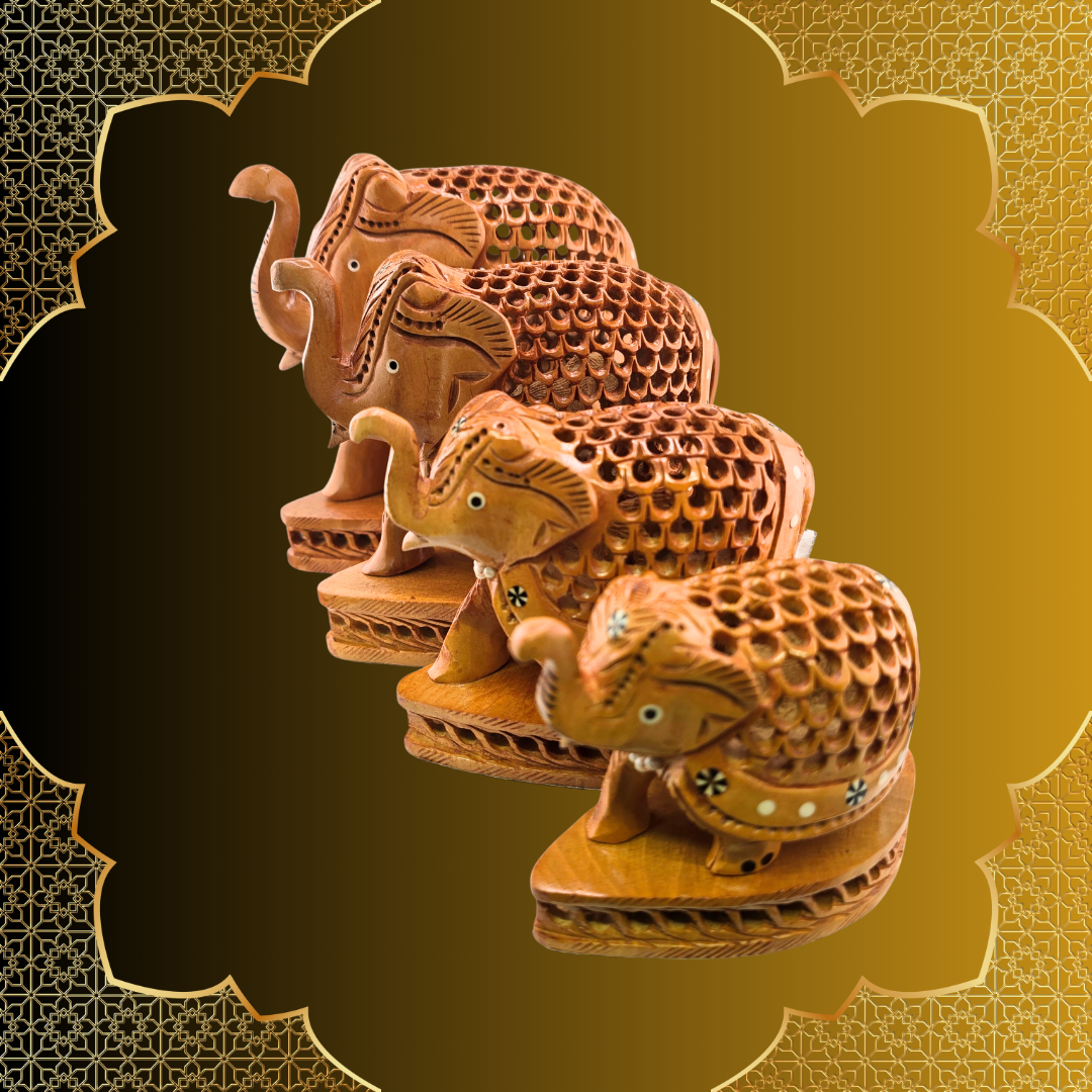 Wooden Jaali Inlay Work Elephant