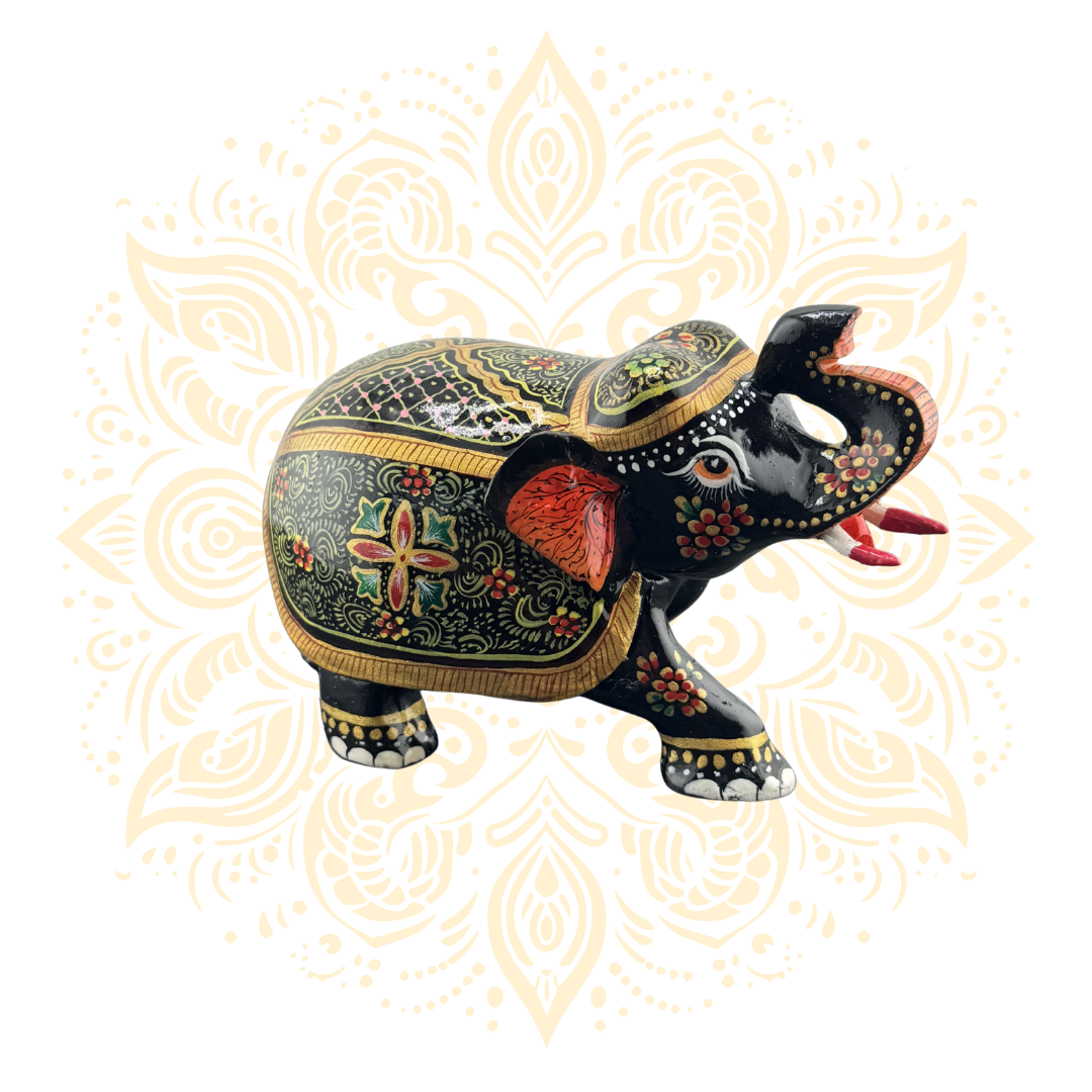Wooden Black Painted Elephant 3"