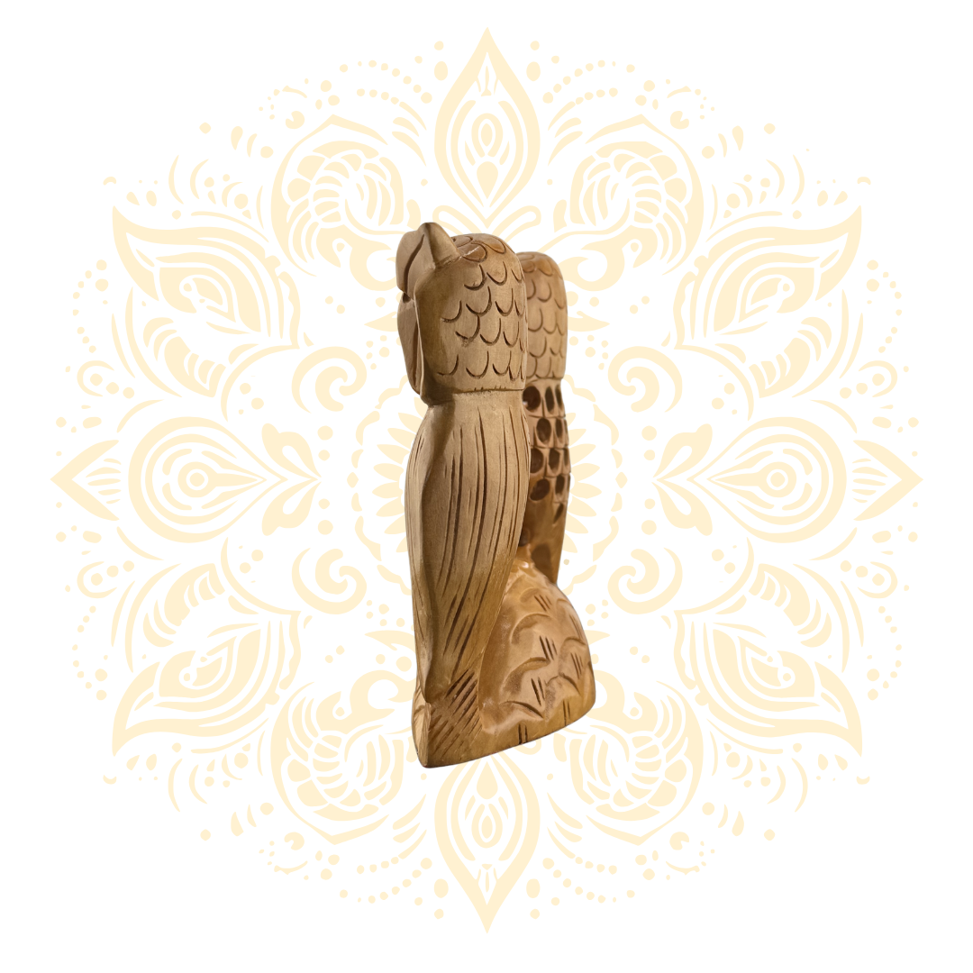 Hand Carved Wooden Double Owl Figurine 4" - Matchless Gifts3