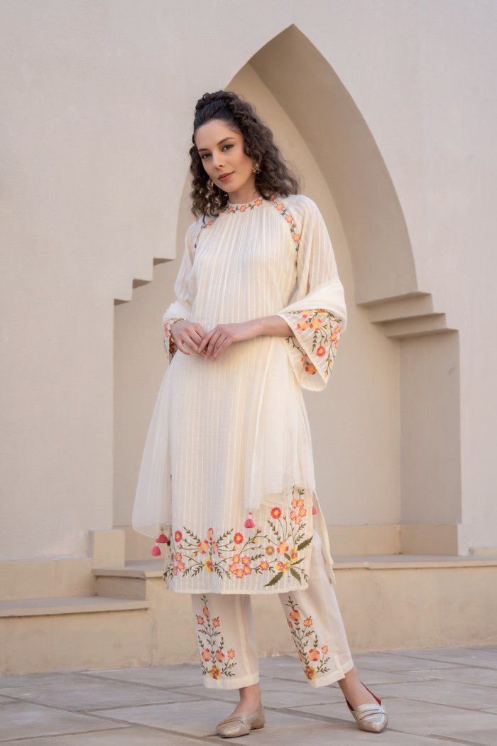 Women's Cotton Embroidered Neck Kurti Set - Matchless Gifts