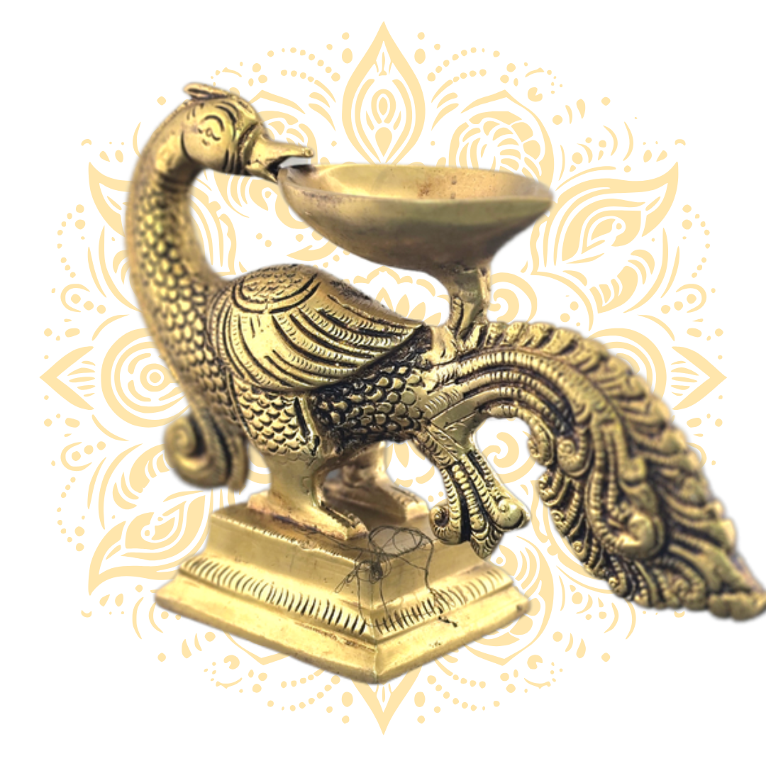 Brass Peacock Deepak Oil Lamp 5" - Matchless Gifts4