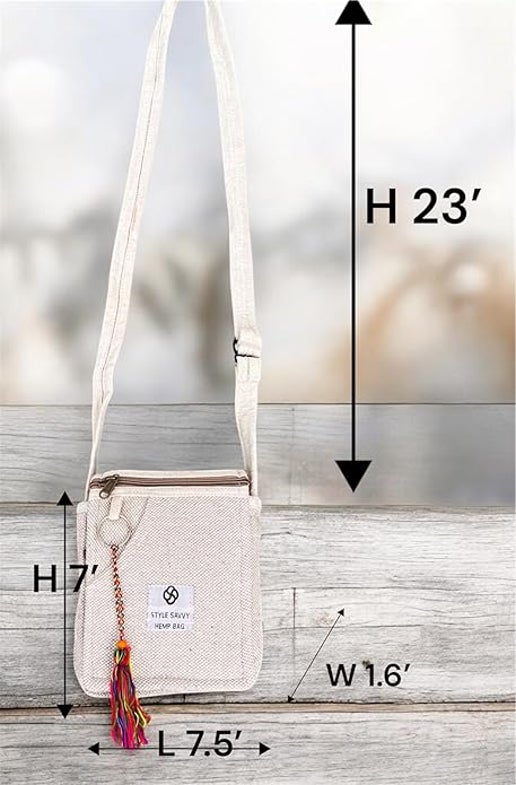 Small Handmade Hemp Bag w/ Strap 7" x 7.5"