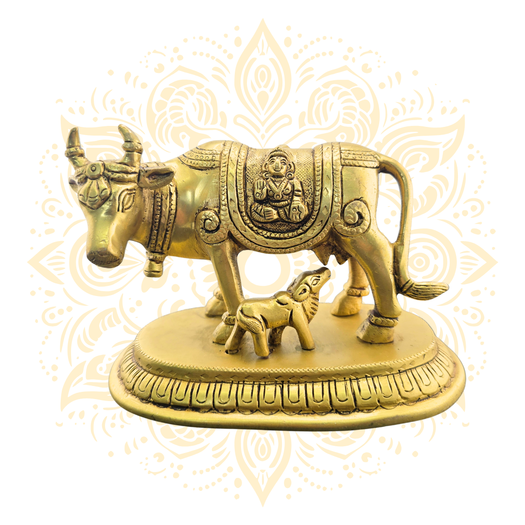 Brass Kamadhenu Cow w/ Calf & Ganesh - Matchless Gifts6