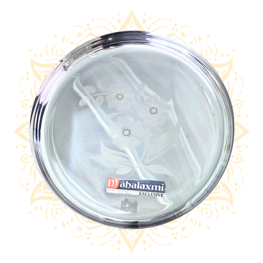 Stainless Steel Flower Engraved Thali Tray - Matchless Gifts