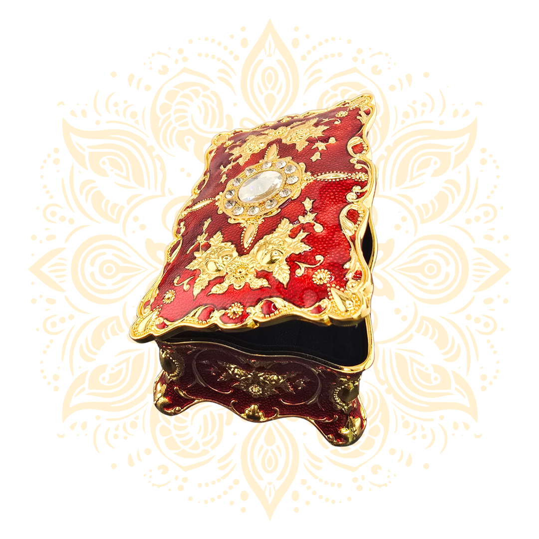 Luxury Red Metal Jewelry Box with Ring Holder