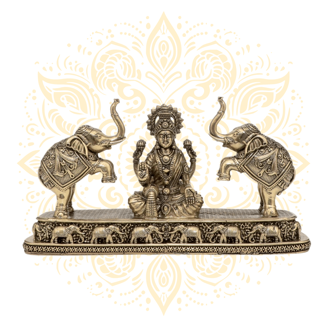 Brass Laxmi w/ Elephant Pauti 8" - Matchless Gifts1
