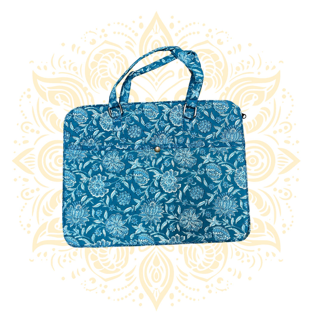 Quilted Cotton Laptop Bag w/ Floral Block Print