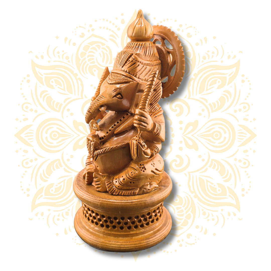 Hand Carved Wooden Jali Ganesh Statue 6” – Lord Ganesha