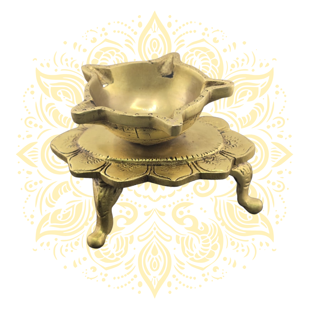Brass Flower Diya Oil Lamp 5 x 3"