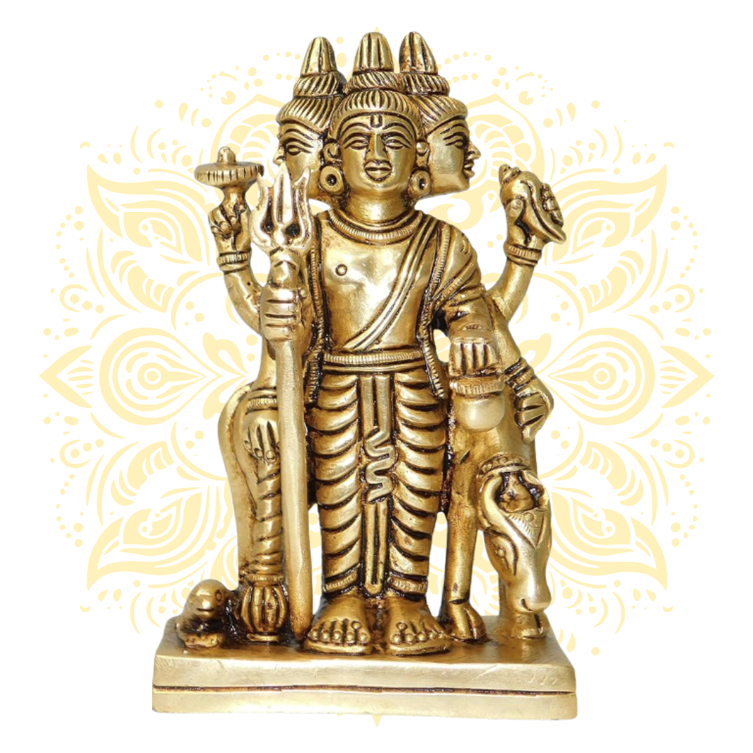 Lord Dattatreya Trimurti Brahma Vishnu 4.5" Brass Murti