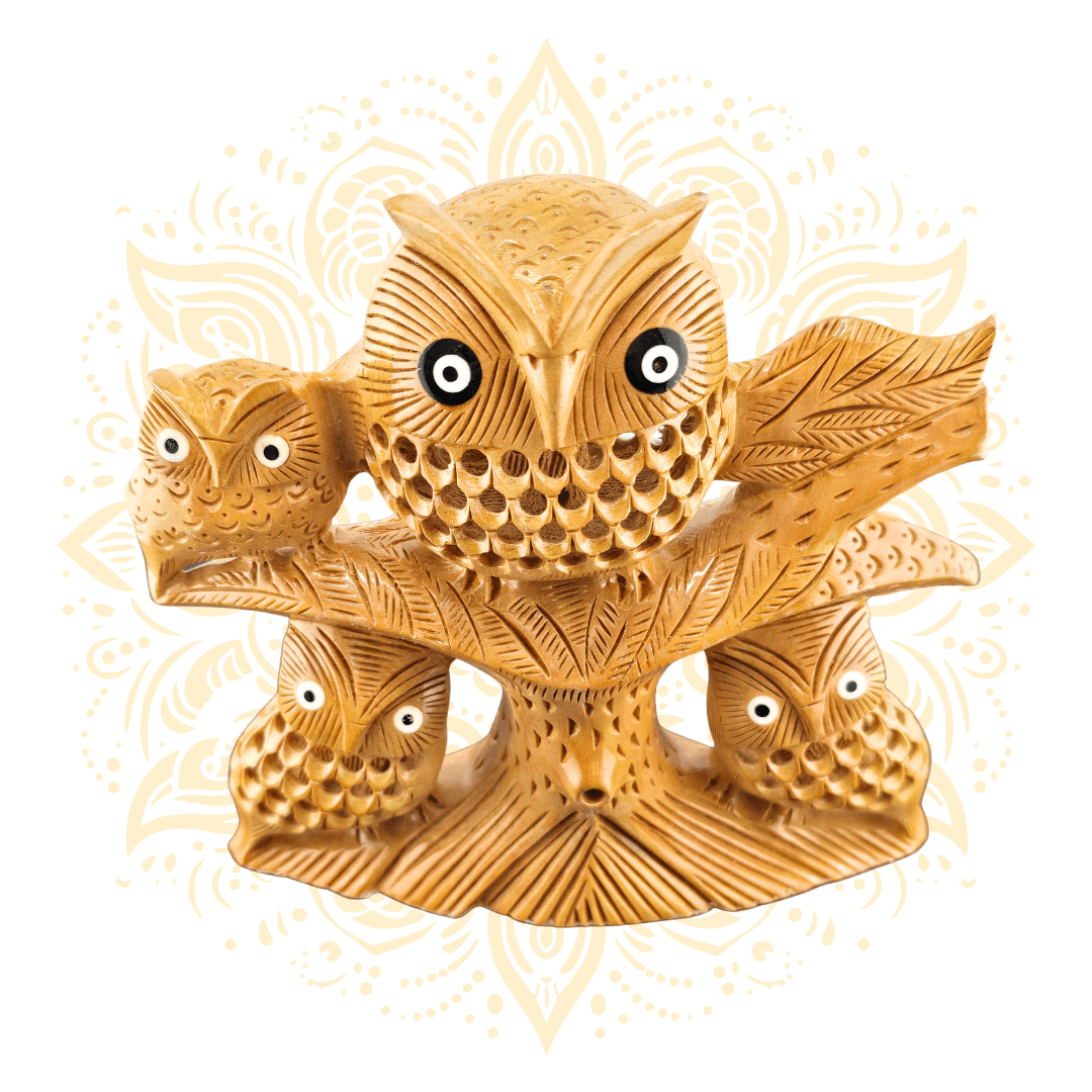 Wooden Owl family Hand Carved - Matchless Gifts