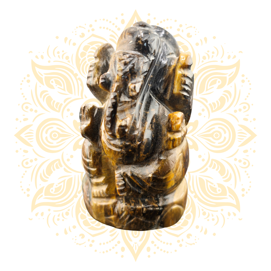 Gemstone Tiger's Eye Ganesh Murti 2" - Matchless Gifts4