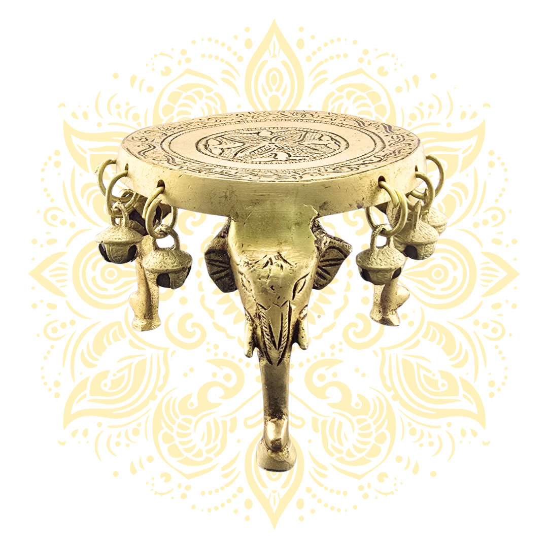 Brass Pooja Mandir Chowki with Elephant 5 x 3.75"