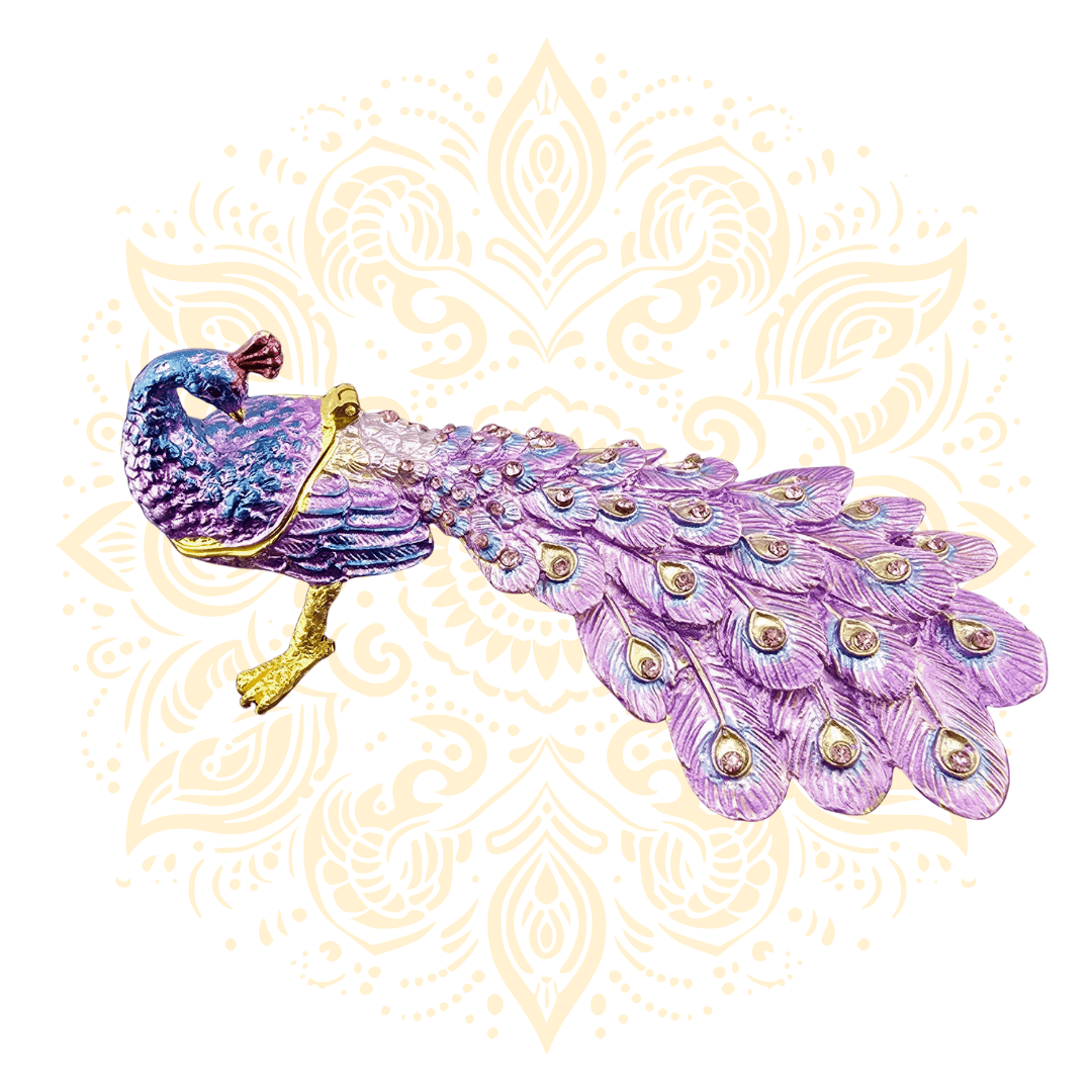 Peacock Metal Trinket Box w/ Crystal Accents | 6 x 3 Inch - Matchless Gifts