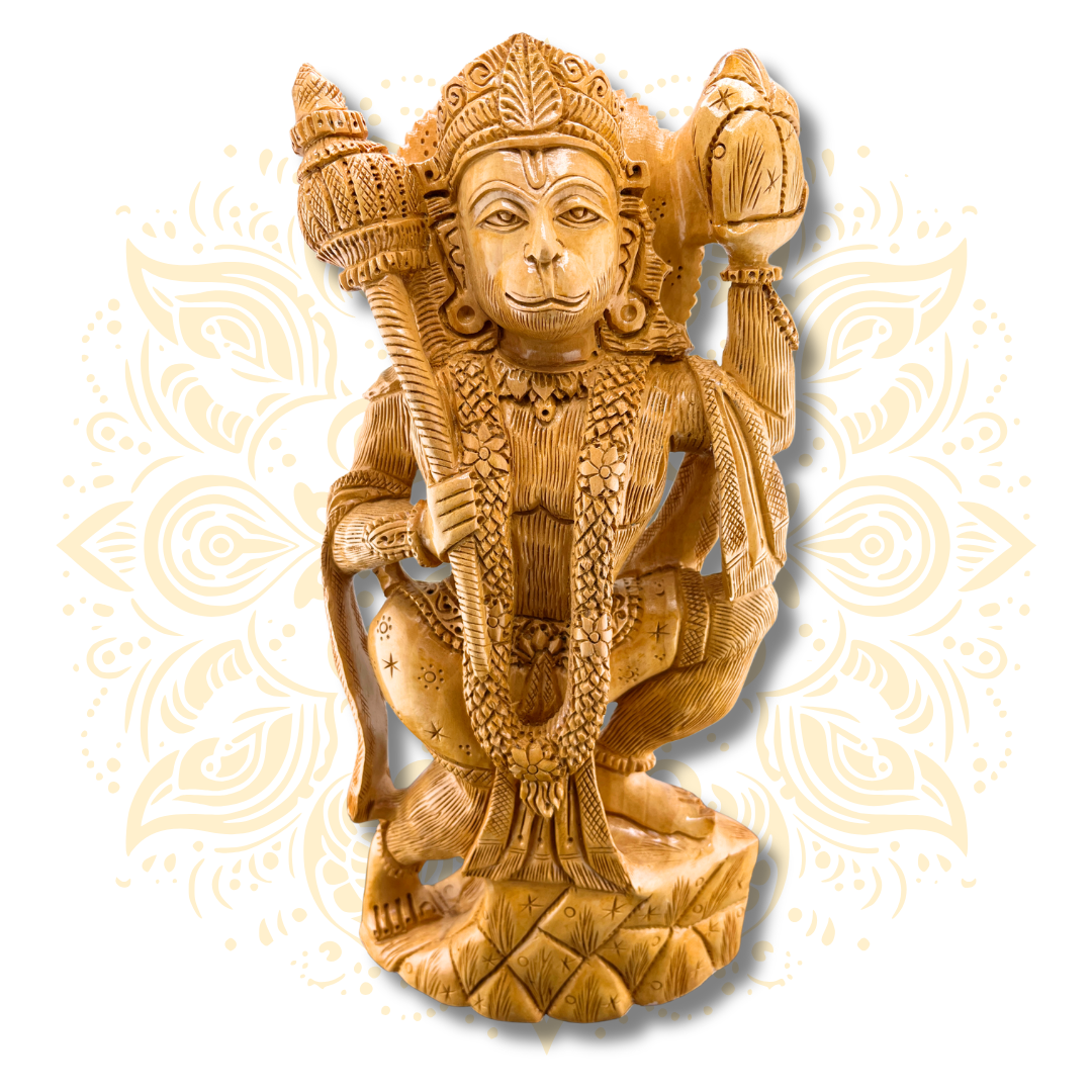 Hand Carved Wooden Standing Hanuman - Matchless Gifts
