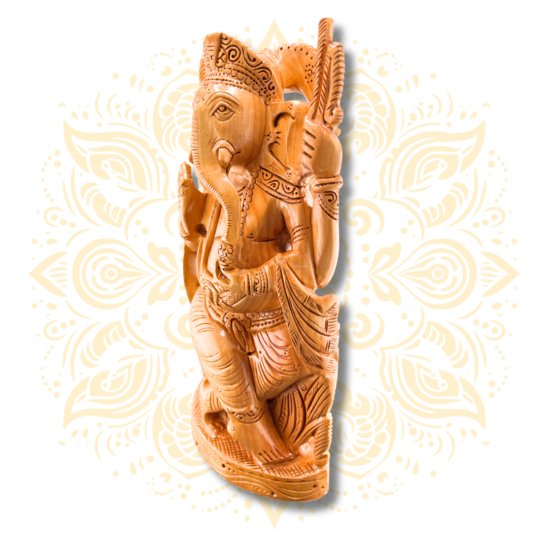 Hand Carved Wooden Ganesha Statue 10” – Lord Ganesh