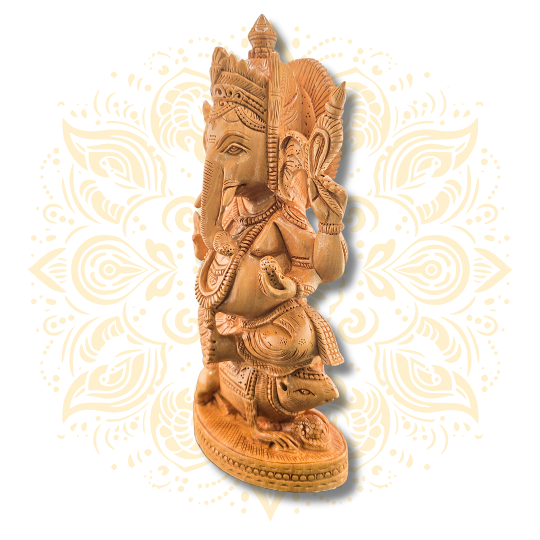 Hand Carved Wooden Ganesha Statue 9”