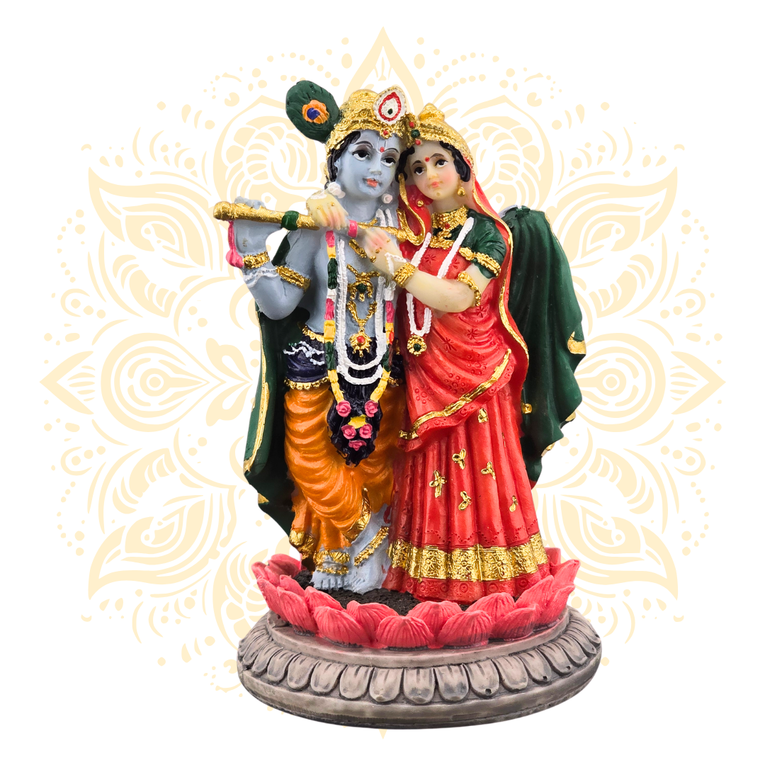 Polyresin Mini Radha Krishna on Lotus Statue 3.5” - Matchless Gifts
