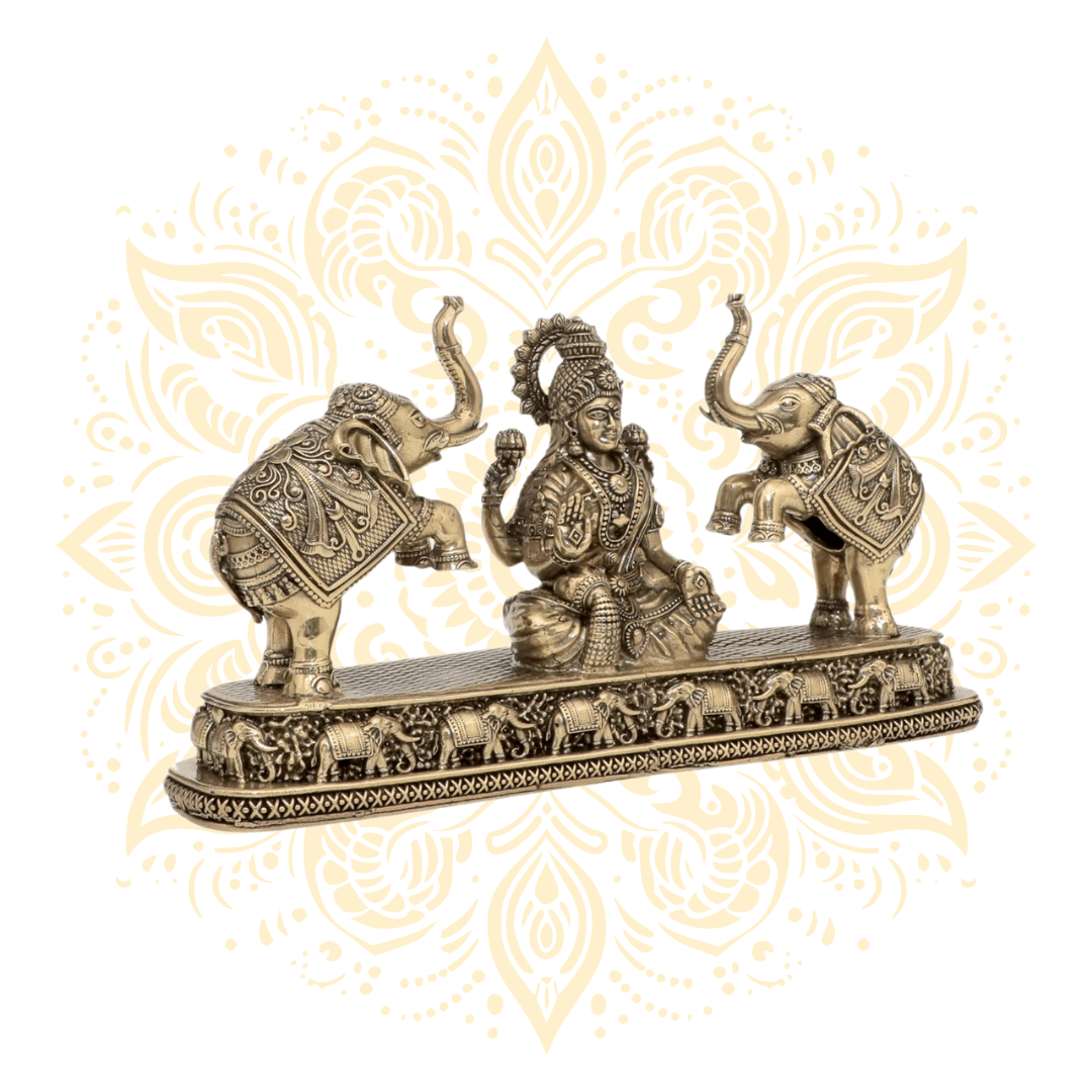 Brass Laxmi w/ Elephant Pauti 8" - Matchless Gifts7