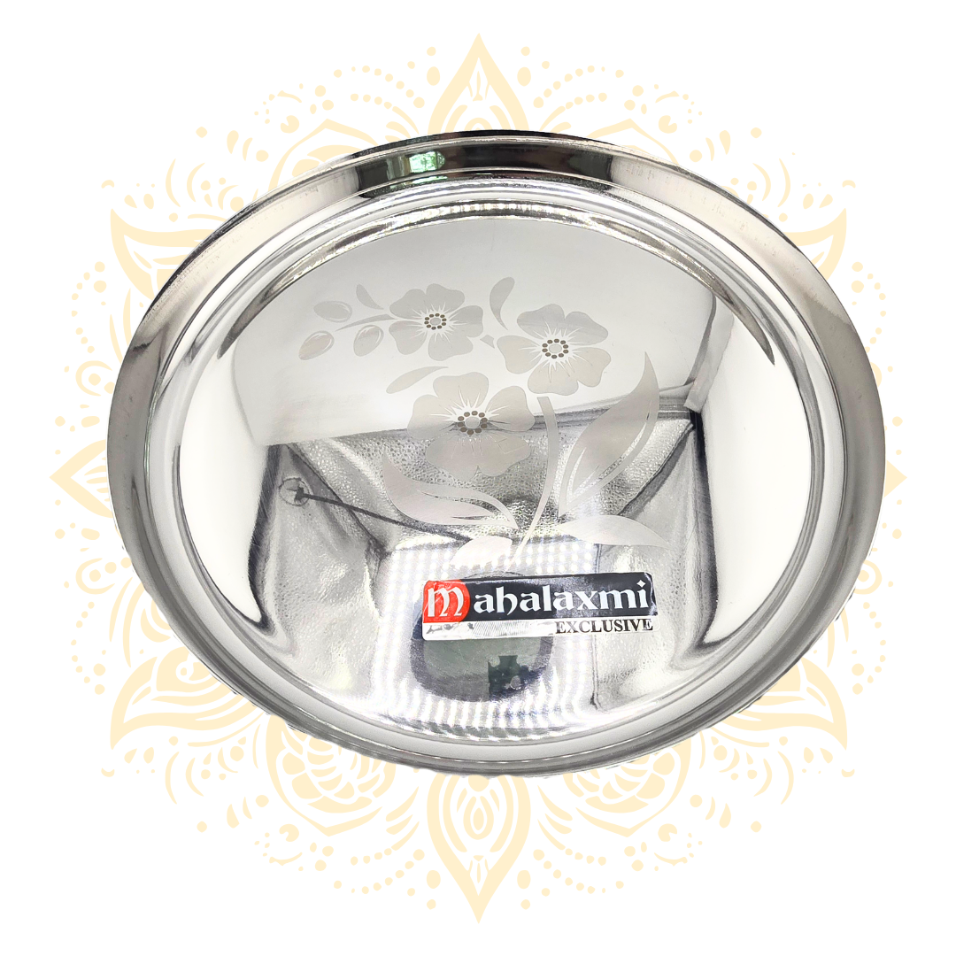 Stainless Steel Flower Engraved Thali Tray - Matchless Gifts