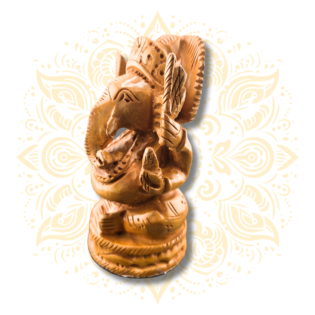 Mini Hand Carved Wooden Ganesh Statue 4”