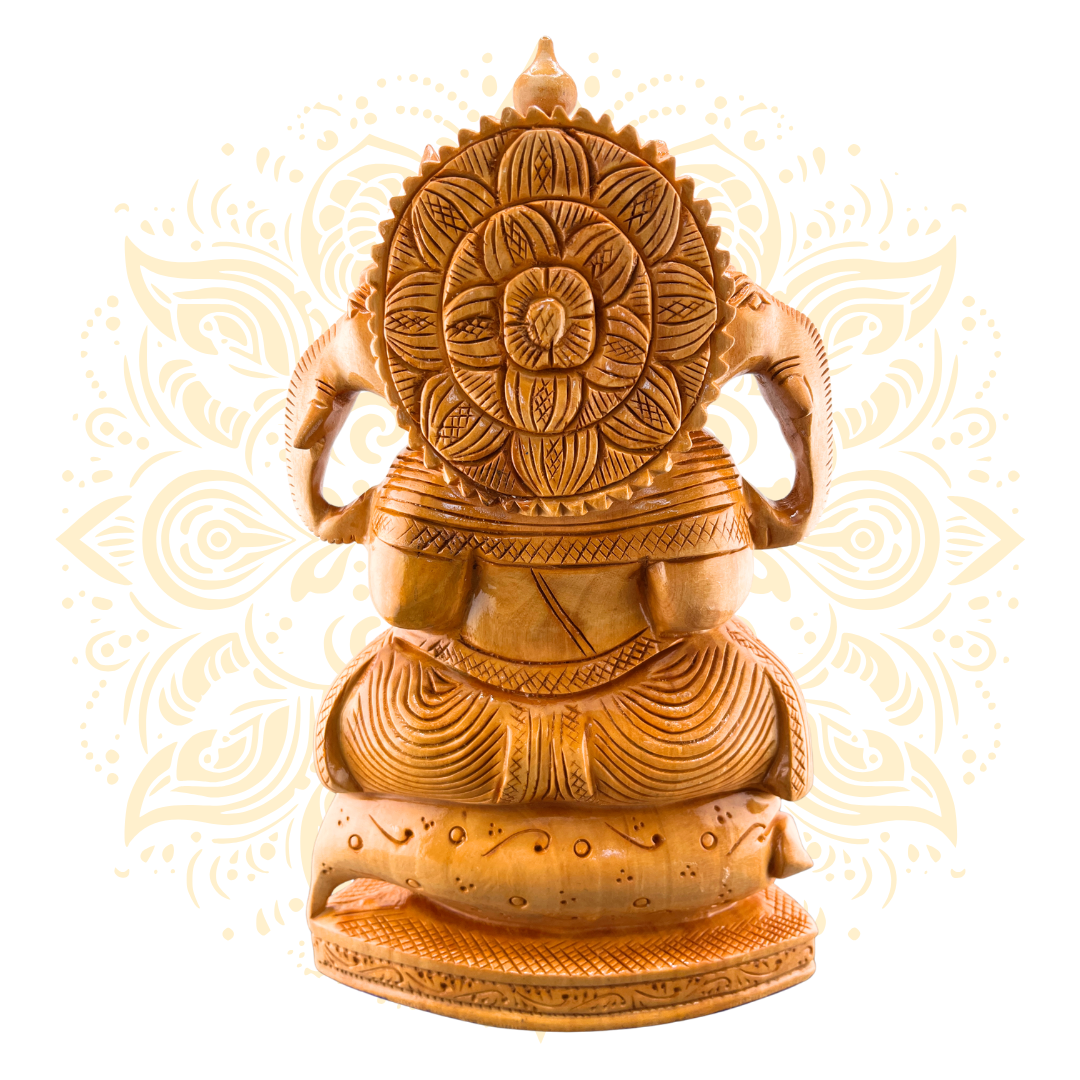 Hand Carved Wooden Three Head Ganesh Statue 10”