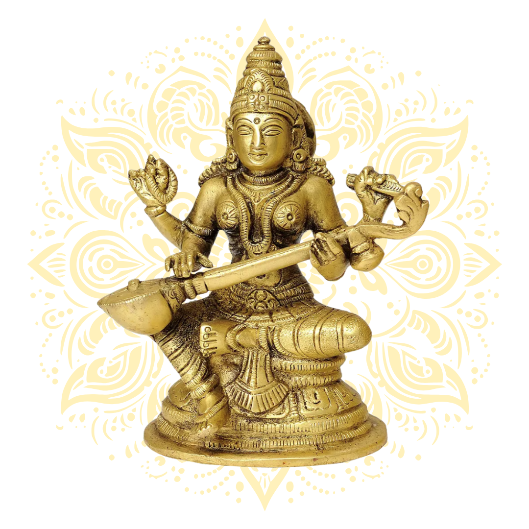 5" The Great Trinity - Saraswati, Ganesha and Lakshmi In Brass