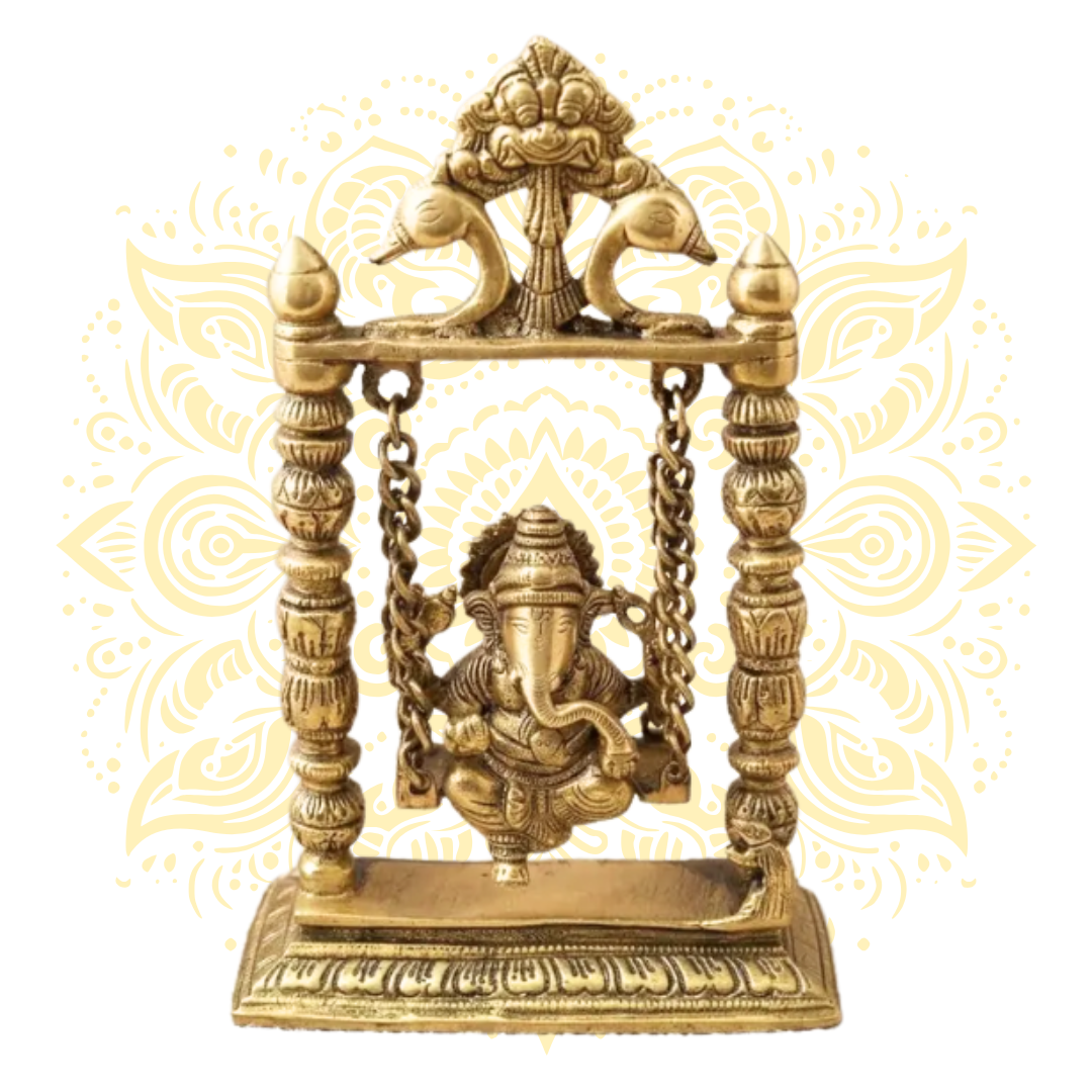 Ganesh on Swing 9" Brass Murti