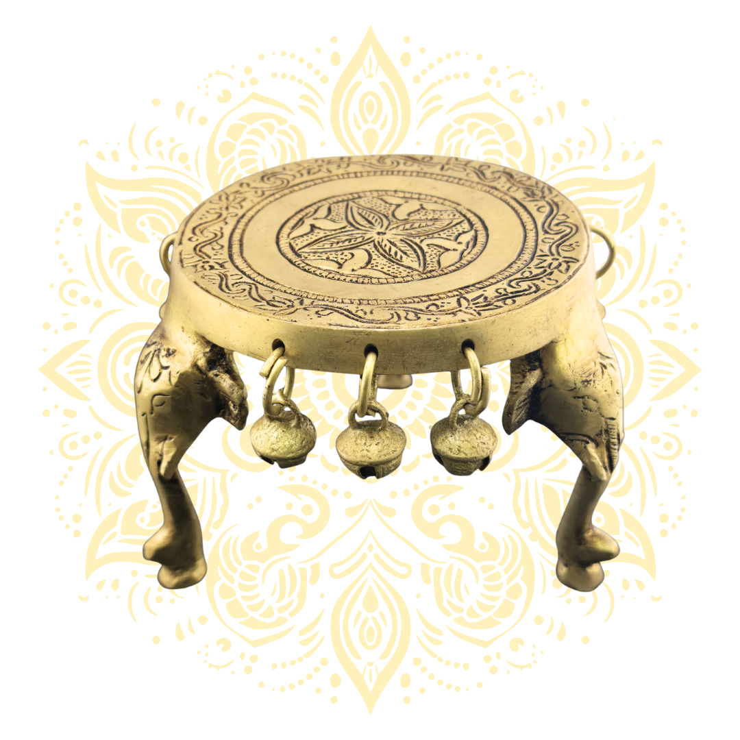 Brass Pooja Mandir Chowki with Elephant 5 x 3.75"