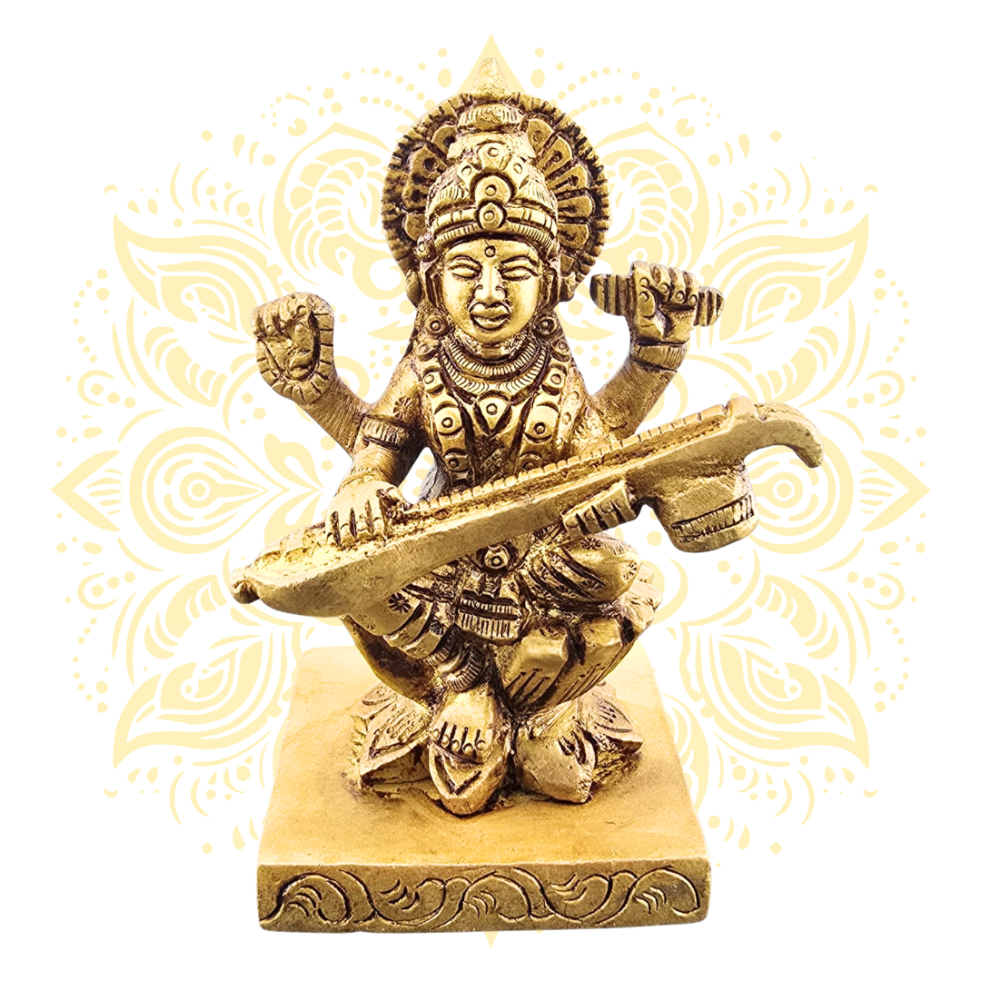 4" Saraswati, Ganesha and Lakshmi In Brass