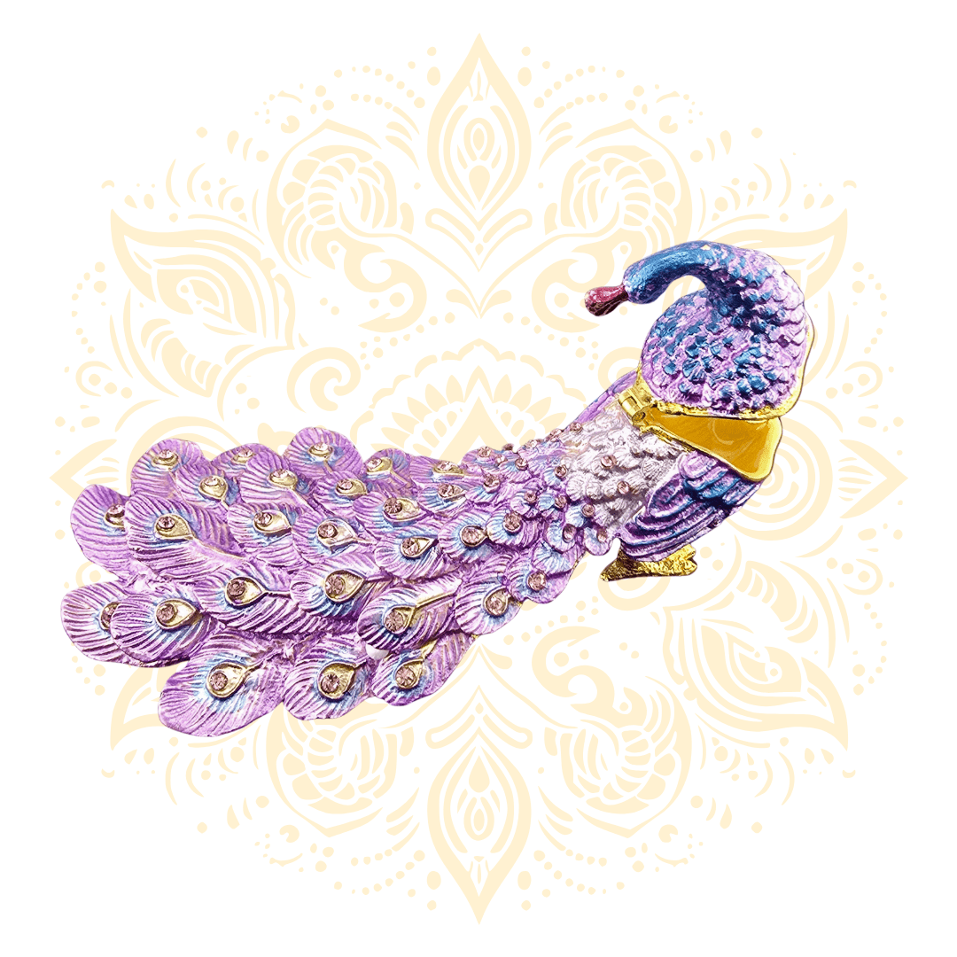 Peacock Metal Trinket Box w/ Crystal Accents | 6 x 3 Inch - Matchless Gifts