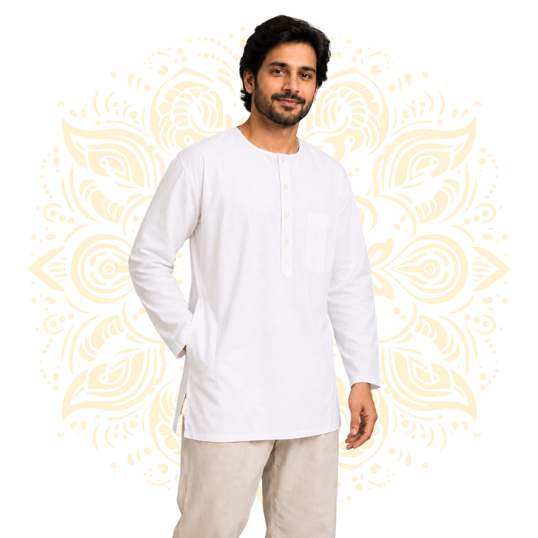 White Long Sleeve Kurta w/ 3 Pockets - Matchless Gifts1