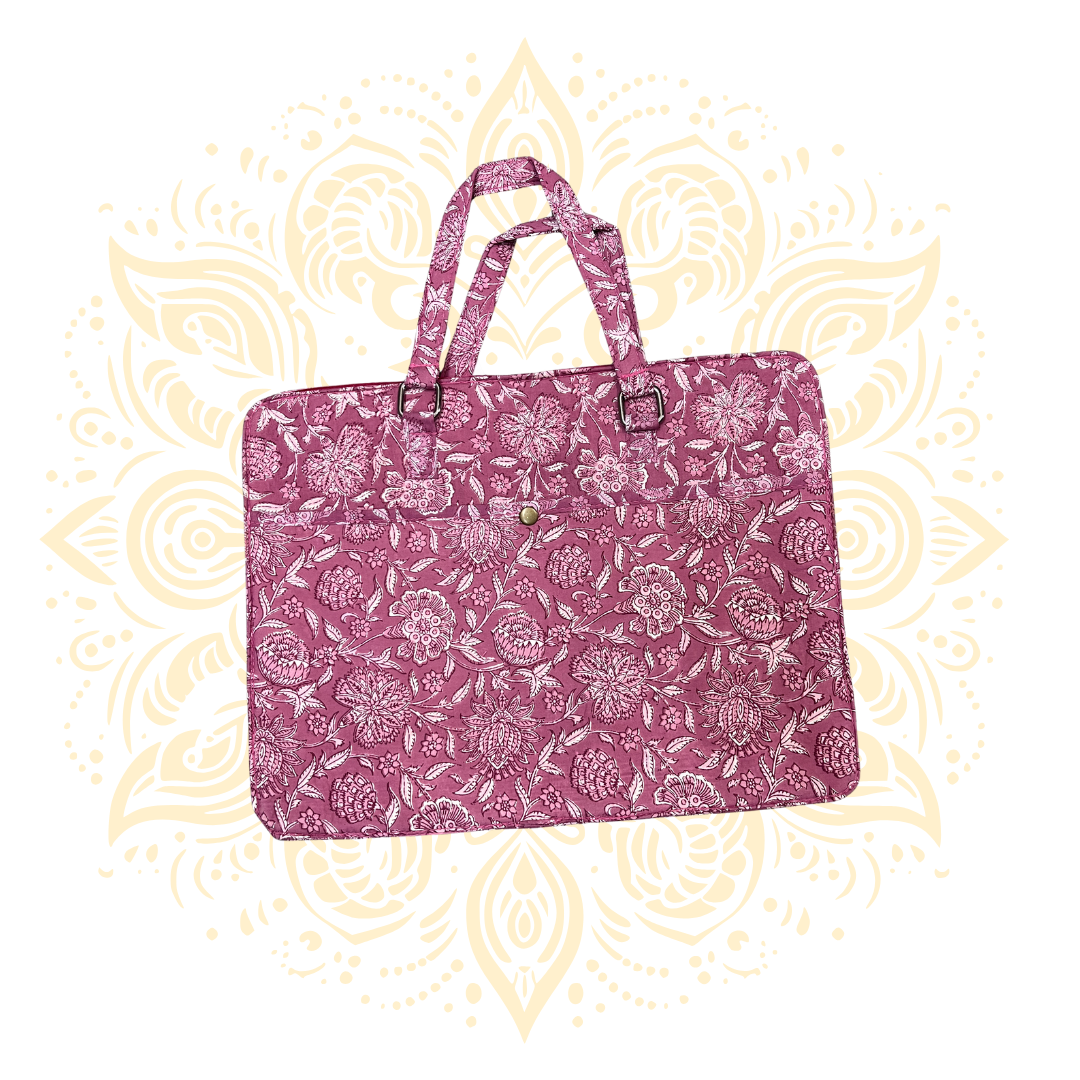 Quilted Cotton Laptop Bag w/ Floral Block Print
