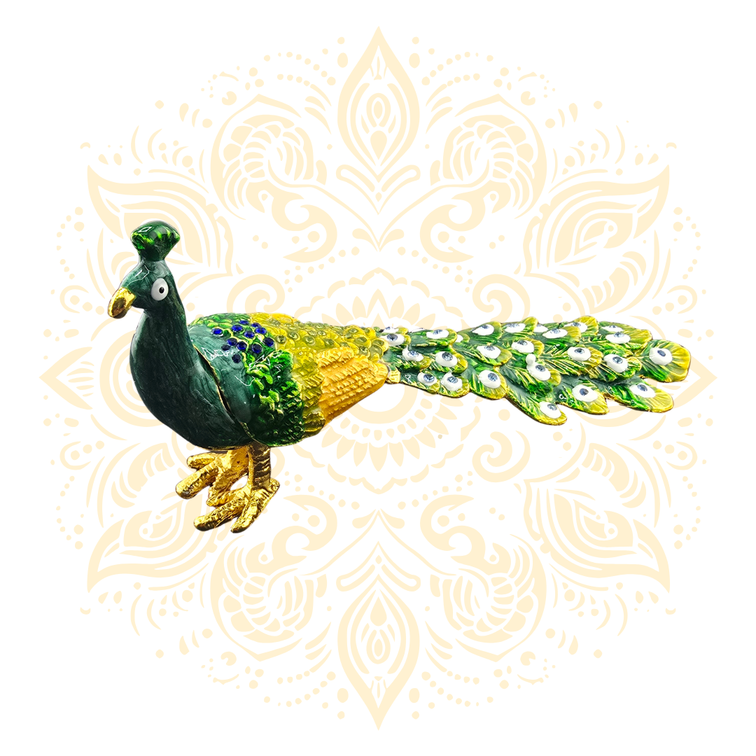 Peacock Metal Trinket Box w/ Crystal Accents | 6 x 3 Inch - Matchless Gifts4