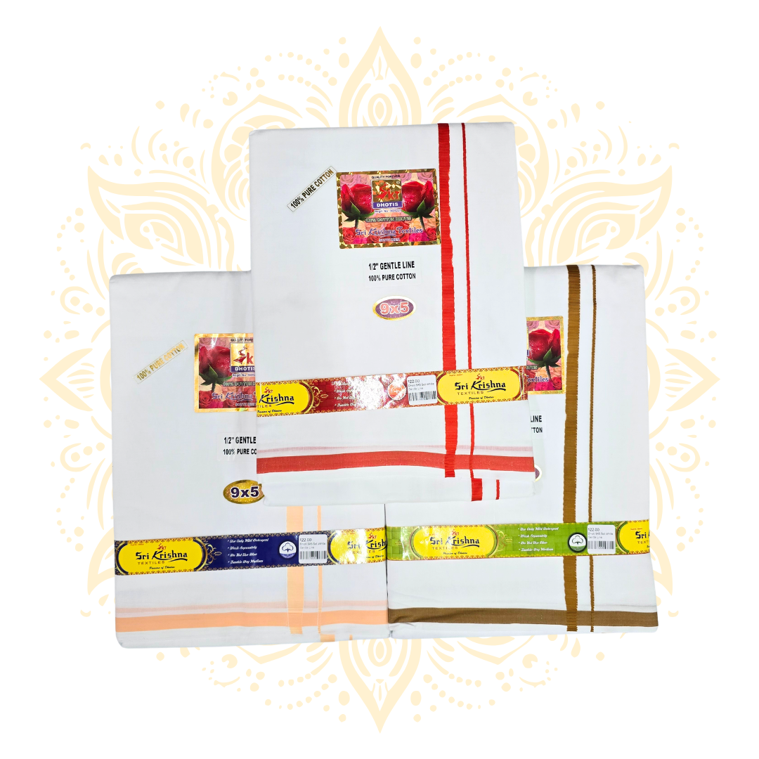 Traditional White Cotton Dhoti 9 x 5 – Gentle Line Border