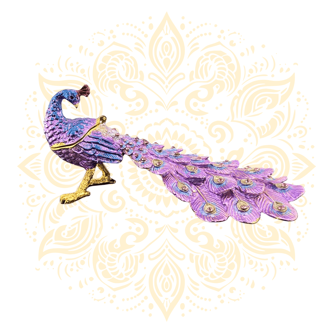 Peacock Metal Trinket Box w/ Crystal Accents | 6 x 3 Inch - Matchless Gifts