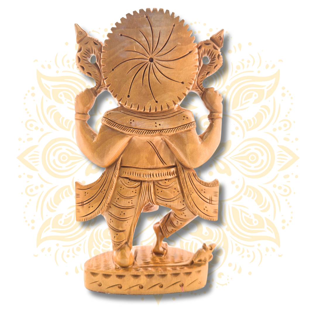 Hand Carved Wooden Dancing Ganesha - 8"