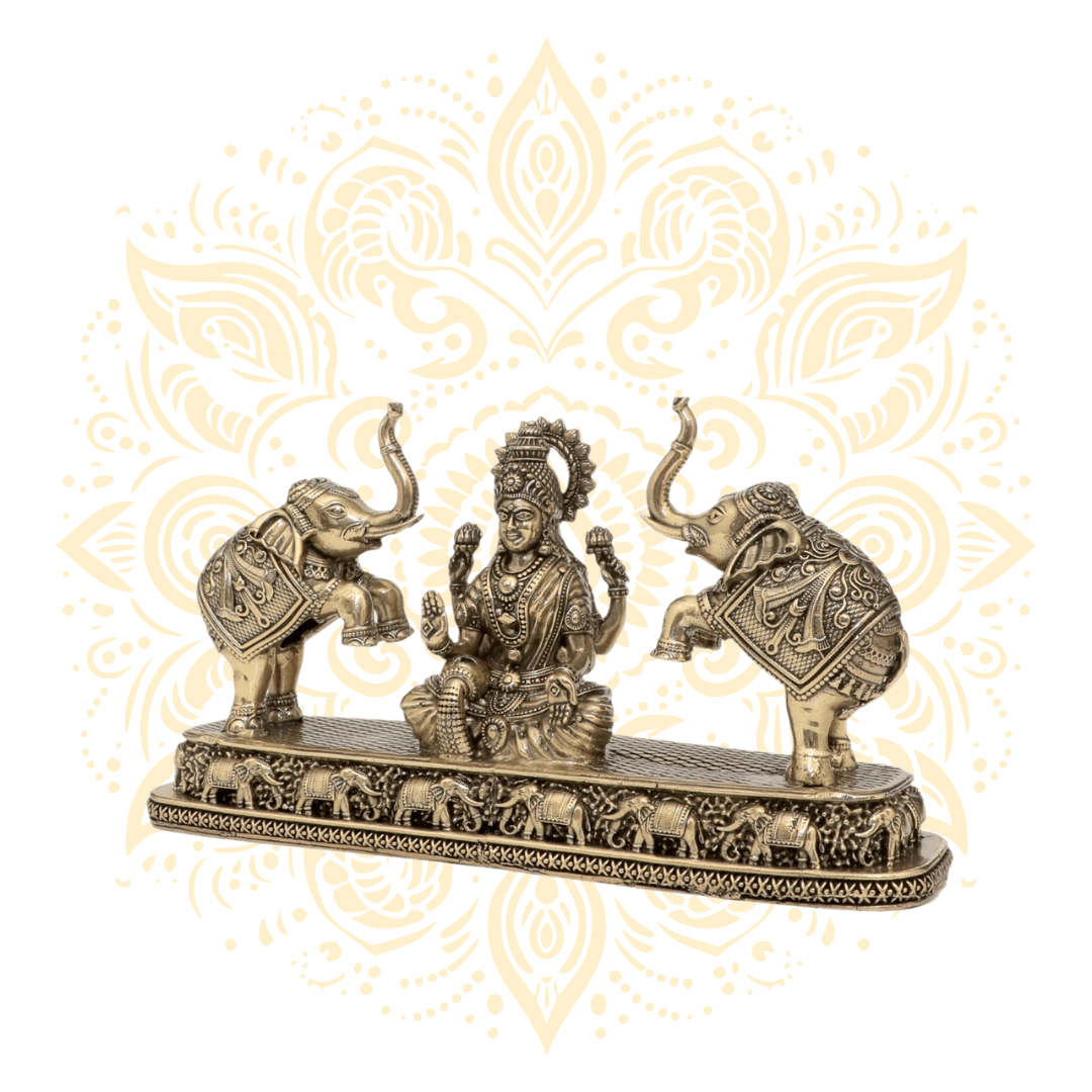Brass Laxmi w/ Elephant Pauti 8" - Matchless Gifts8