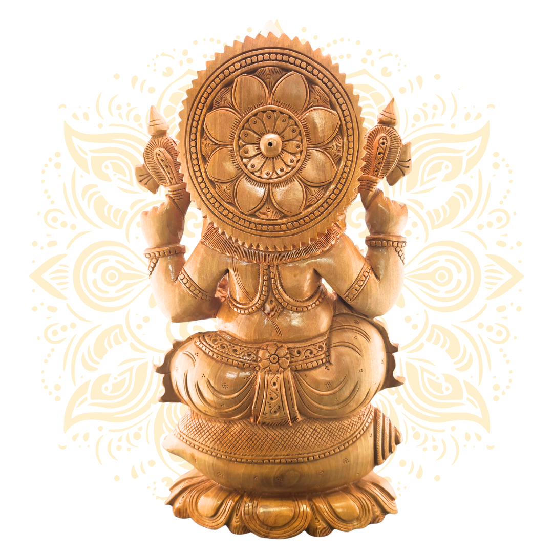 Hand Carved Wooden Ganesh on Conch 12”