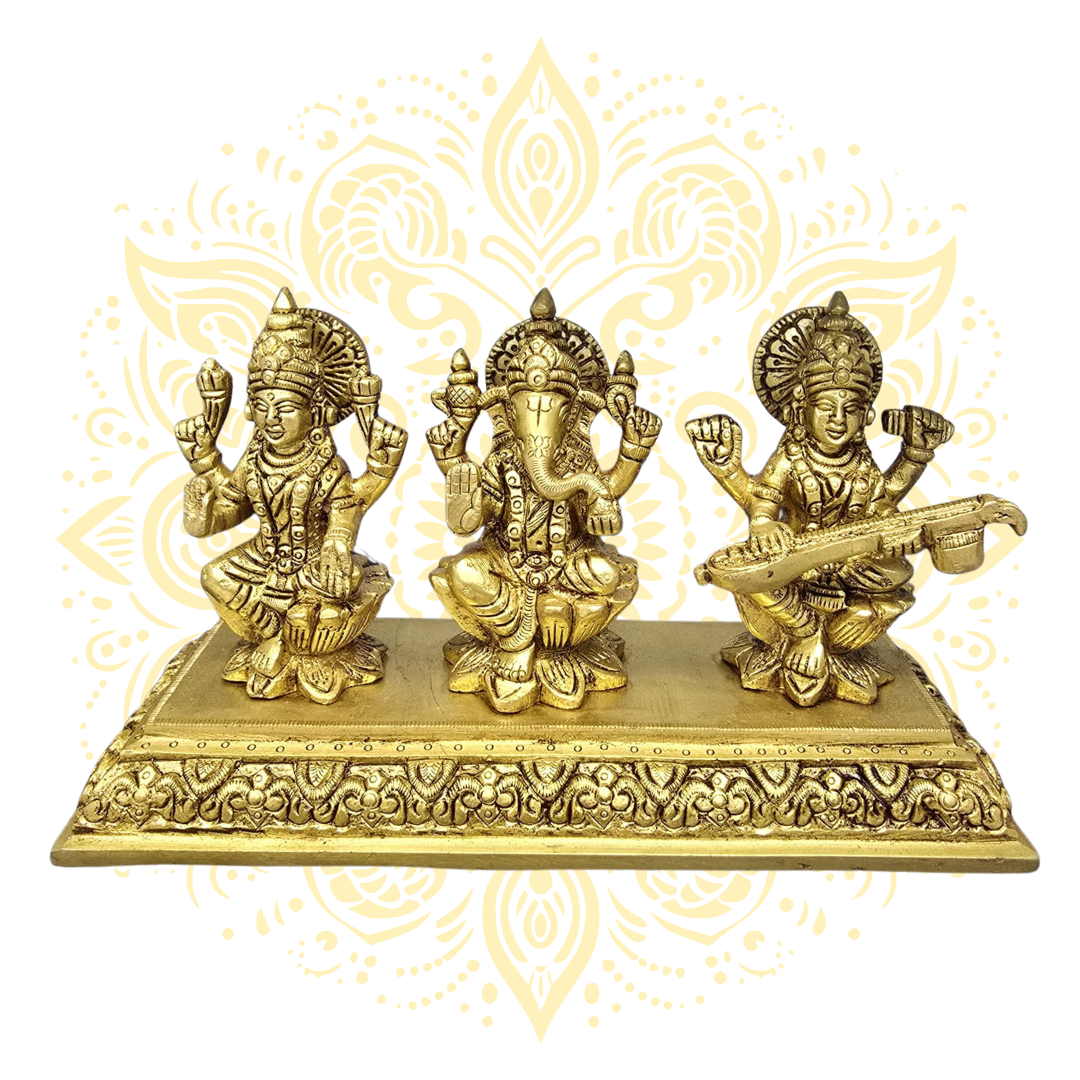 Brass Lakshmi Ganesha Saraswati Idol Set 4x8"