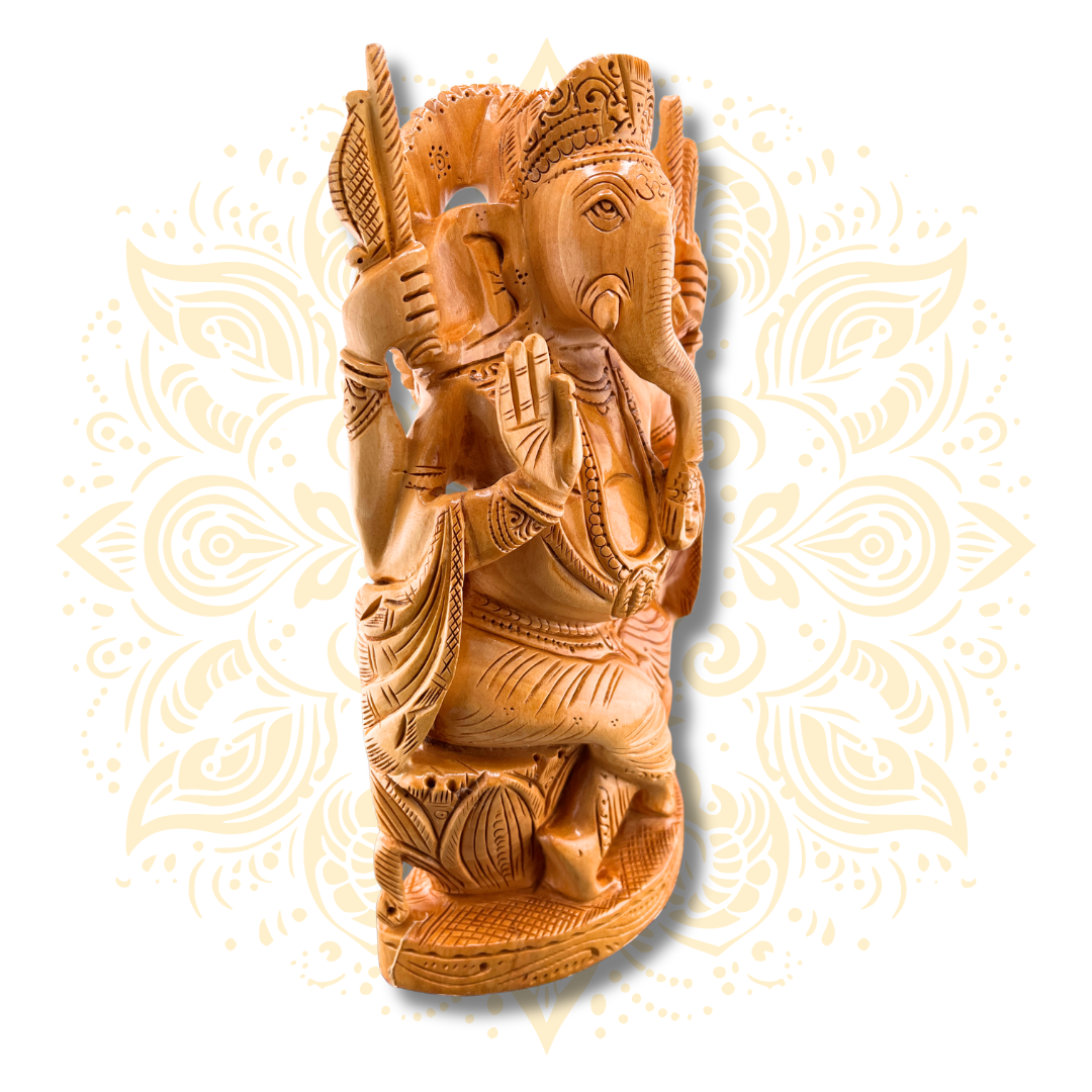 Hand Carved Wooden Ganesha Statue 10” – Lord Ganesh