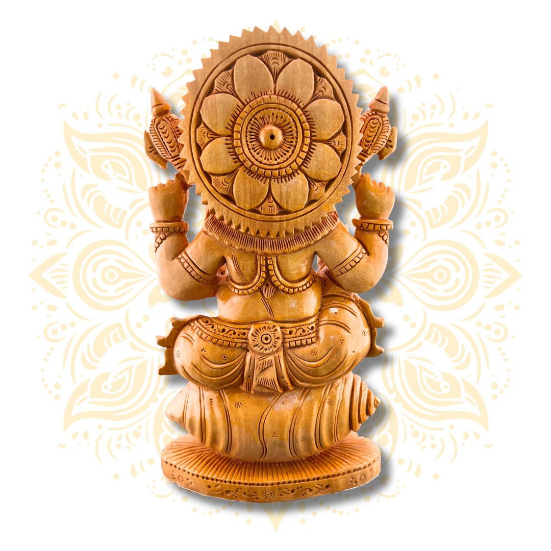 Hand Carved Wooden Ganesh on Conch 8” - Matchless Gifts