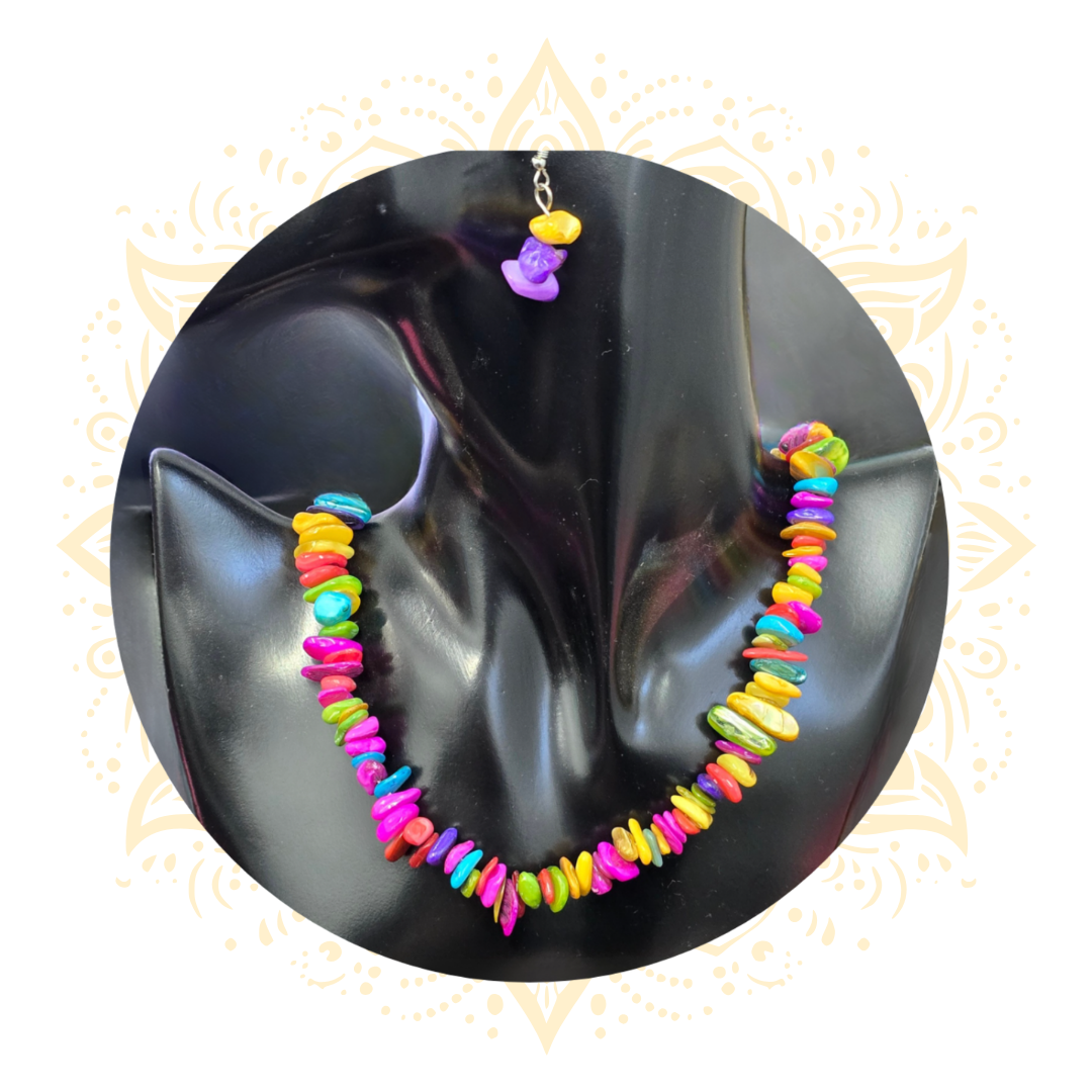 Colorful Shell Chip Necklace and Earring Set