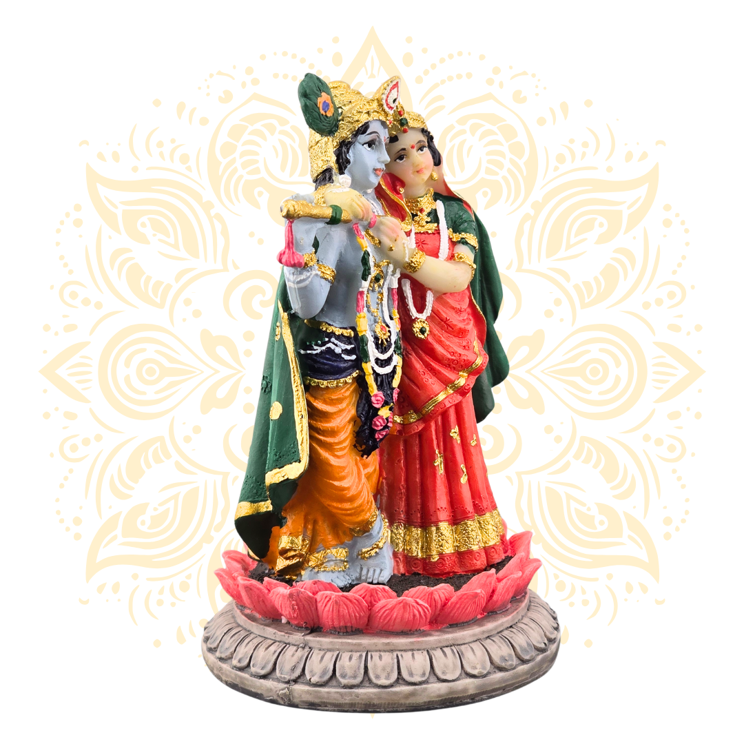 Polyresin Mini Radha Krishna on Lotus Statue 3.5” - Matchless Gifts