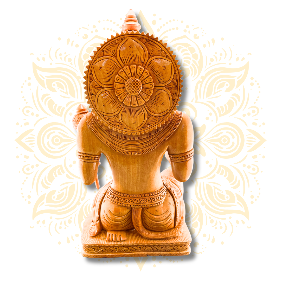 Hand Carved Wooden Sitting Hanuman Statue – 12” - Matchless Gifts